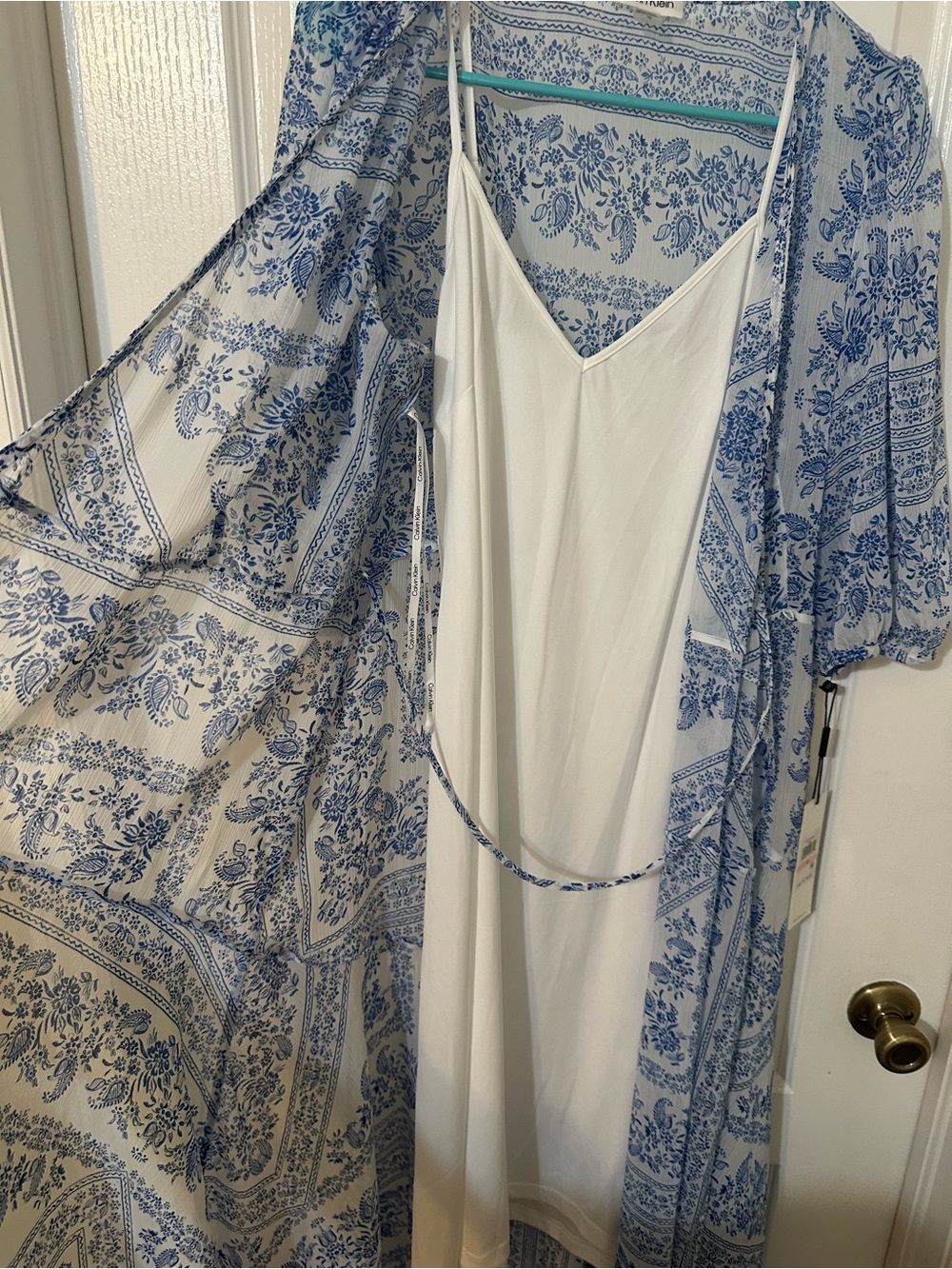 Calvin Klein Light Blue & White Floral Wrap Midi Dress - Picture 5 of 9